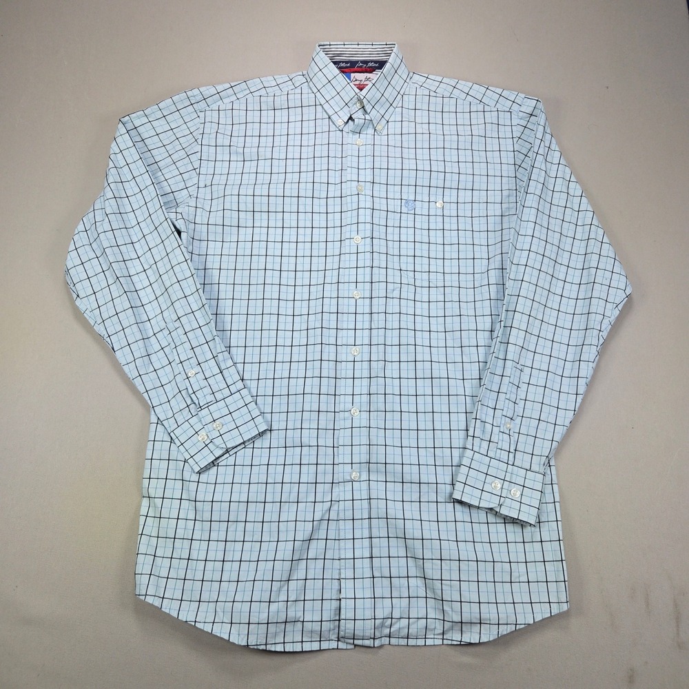 George Strait Wrangler Shirt Cowboy Cut Windowpane Plaid Blue Mens XL